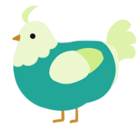 A turquoise and apple chicken with a head pattern