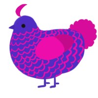 A indigo and fuchsia chicken with a lace pattern