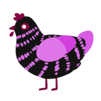 A black and orchid chicken with a bar pattern
