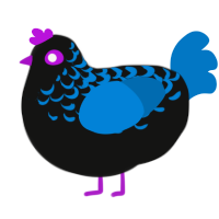 A black and sapphire chicken with a half-lace pattern