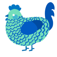 A mint and ultramarine chicken with a lace pattern