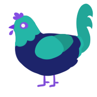 All Seeing, a navy and turquoise chicken with a head pattern