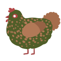 A olive and brown chicken with a speckle pattern