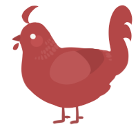 Apple, a red chicken with a neck-band pattern