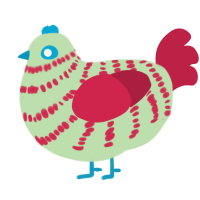 A gluppy and crimson chicken with a bar pattern