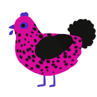 XxPINK ALPHA WOLF, a fuchsia and black chicken with a speckle pattern