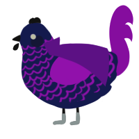 Lady Nagant, a navy and amethyst chicken with a lace pattern