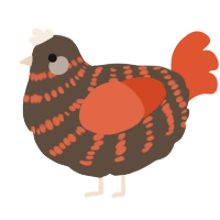 A bark and vermilion chicken with a bar pattern