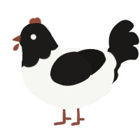 A white and sable chicken with a head pattern