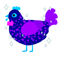 Gerard, a navy and violet chicken with a speckle pattern