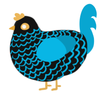 A black and cerulean chicken with a lace pattern