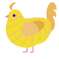 A yellow and honey chicken with a bar pattern