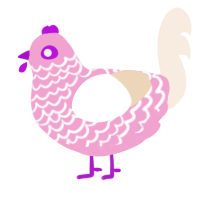 A pink and cream chicken with a lace pattern