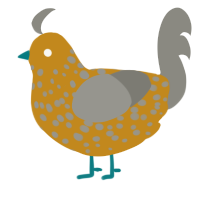 A ochre and ash chicken with a speckle pattern