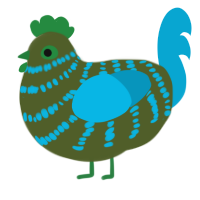 A olive and cerulean chicken with a bar pattern