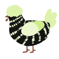 A black and apple chicken with a bar pattern
