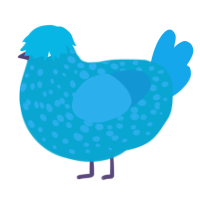 A cerulean and sky chicken with a speckle pattern