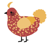 A red and honey chicken with a speckle pattern