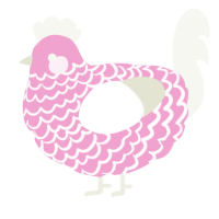 A pink and white chicken with a lace pattern