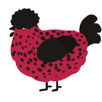 A crimson and sable chicken with a speckle pattern