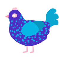 A indigo and cerulean chicken with a speckle pattern