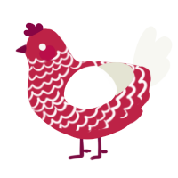 A crimson and white chicken with a lace pattern