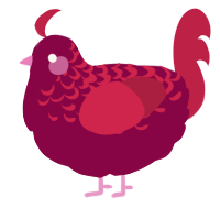 A maroon and crimson chicken with a half-lace pattern