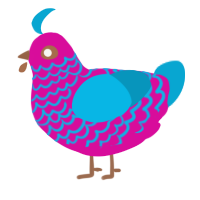 A fuchsia and cerulean chicken with a lace pattern