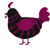 A black and wine chicken with a bar pattern