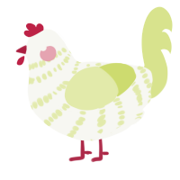 A white and lemon chicken with a bar pattern