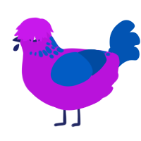 A amethyst and ultramarine chicken with a neck-speckle pattern