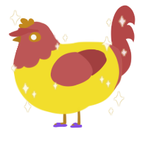 A yellow and red chicken with a head pattern