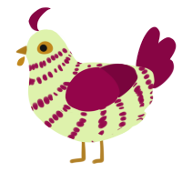 A apple and maroon chicken with a bar pattern