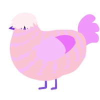 A rose and lavender chicken with a bar pattern