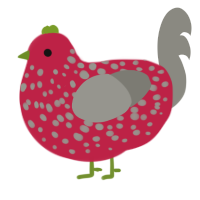 A crimson and ash chicken with a speckle pattern