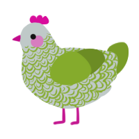 A silver and chartreuse chicken with a double-lace pattern