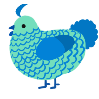 A mint and sapphire chicken with a lace pattern