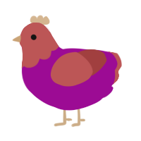 A plum and red chicken with a head pattern
