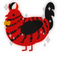 A red and sable chicken with a bar pattern