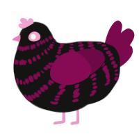 A black and wine chicken with a bar pattern