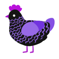 A black and blurple chicken with a lace pattern
