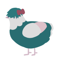 A teal and rose chicken with a head pattern