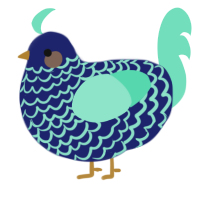 A navy and mint chicken with a lace pattern