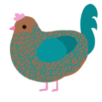 germicide, a brown and teal chicken with a double-lace pattern