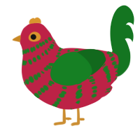 IT IS STILL OCTOBER, a crimson and leaf chicken with a bar pattern