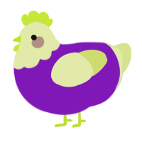 A violet and lemon chicken with a head pattern