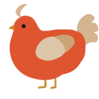 A vermilion and beige chicken
