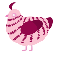 A rose and maroon chicken with a bar pattern