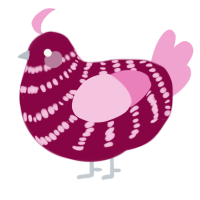 A maroon and pink chicken with a bar pattern