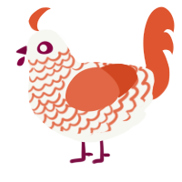 A white and vermilion chicken with a lace pattern